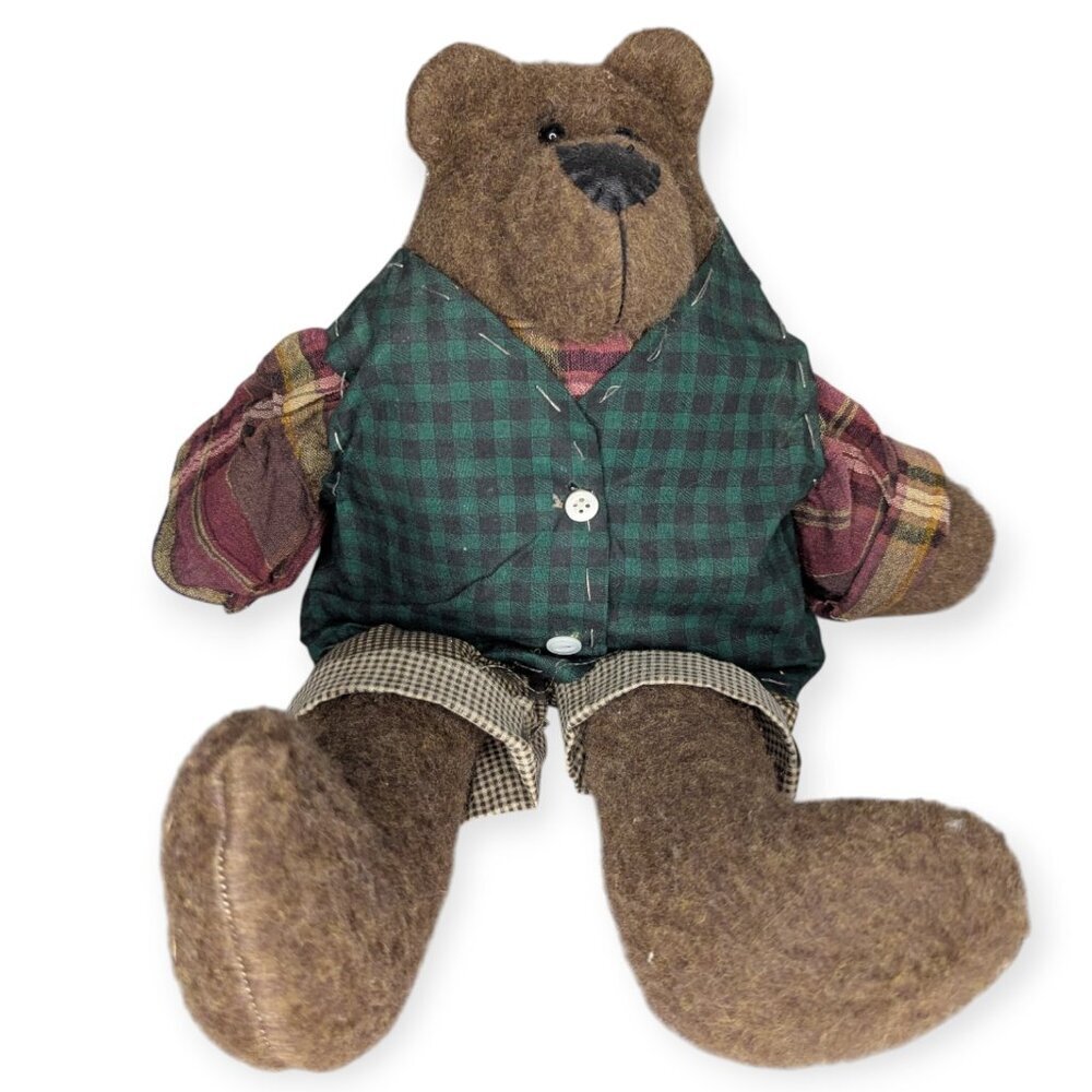 Handmade Plaid Flannel Shirt Teddy Bear 17"